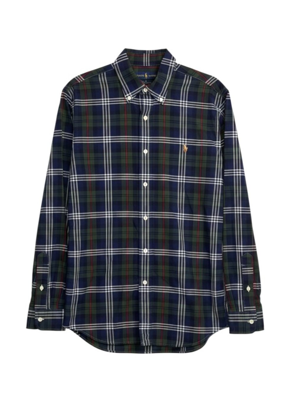 Ralph Lauren Mens Button Front Shirt Classic Fit Plaid Navy Blue Green L